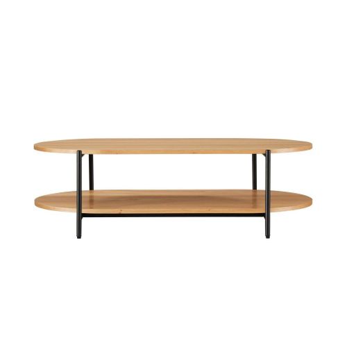 Table Basse Finition Chêne Et Pieds Métal Noirs - 115x60 Cm - Bois