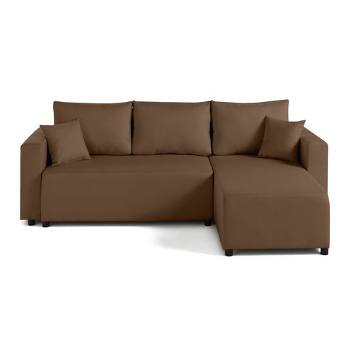 Canapé D'angle Réversible Convertible 4 Places En Tissu Marron