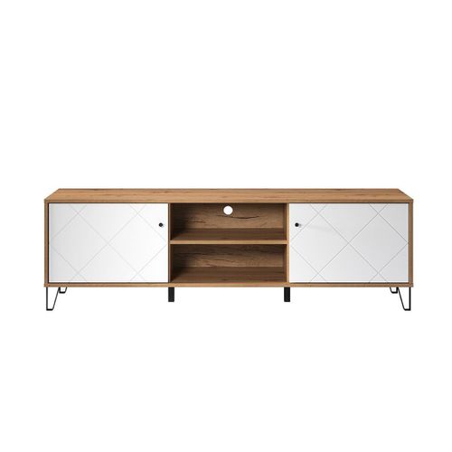 Meuble Tv, 2 Portes, 2 Niches Blanc Mat - L183 Cm