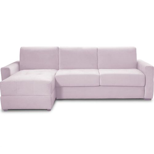 Canapé D'angle Convertible Express 5 Places En Velours Rose Pâle