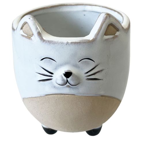 Petit Cache Pot Chat Blanc 10 Cm