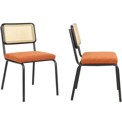 Lot De 2 Chaises Noires, Cannage Et Tissu Bouclé Rouille