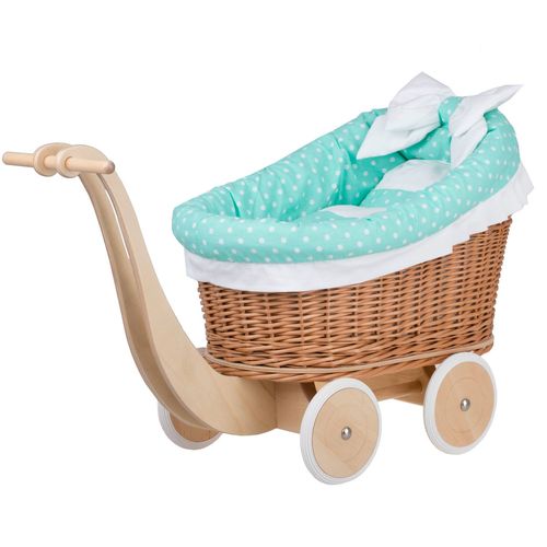 Landau Poussette, Jeux Pour Poupée En Osier Naturel Mint Avec Belle Poignée