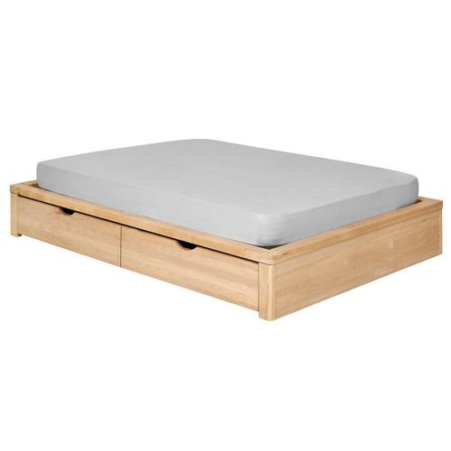 Pack Lit Avec 2 Tiroirs Et Matelas Bois Massif Hêtre 160x200 Cm