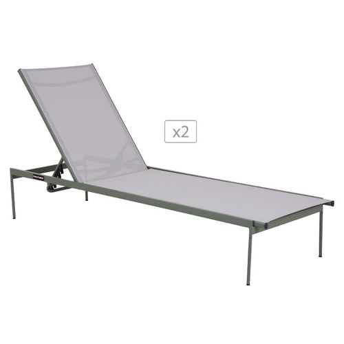 Lot De 2 Bains De Soleil En Acier Et Textilene Vert Kaki