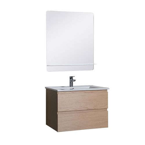 Ensemble Meuble Simple Vasque 60cm Avec Vasque Et Miroir Décor Chêne