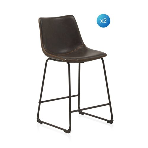 Lot De 2 Tabourets Rembourrés En Marron Avec Pieds En Métal Noir