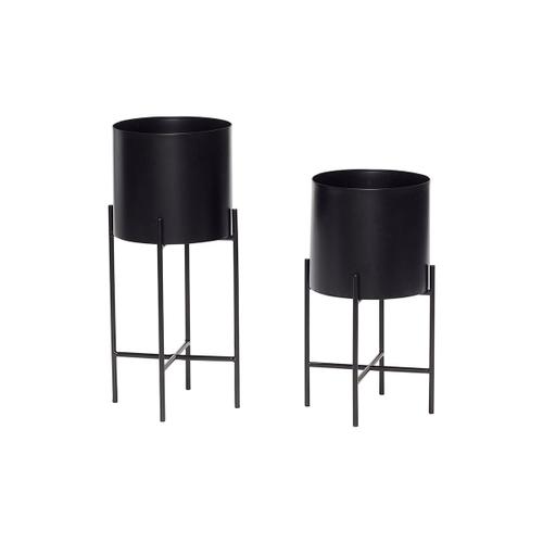 Set De 2 Pot Avec Pied En Métal Noir