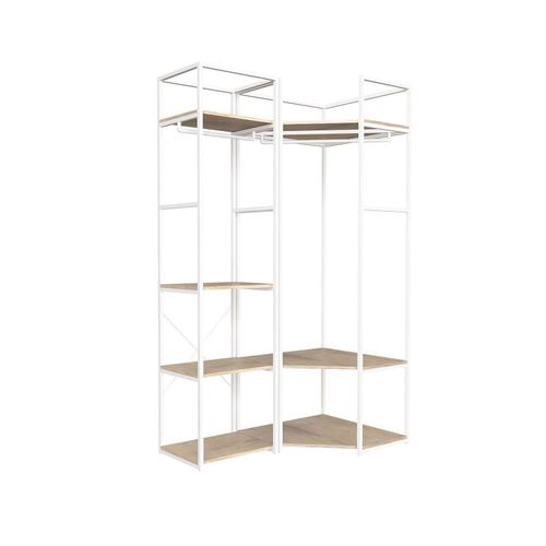 Lot De 2 Portants Angle Et Droit Bois Et Métal Blanc