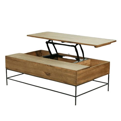 Table Basse Avec Plateau Relevable En Chêne Massif Brun 122x71cm