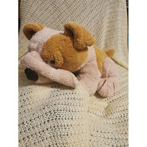 Doudou Peluche Chien Bulldog Beige Marron Babine Allongé