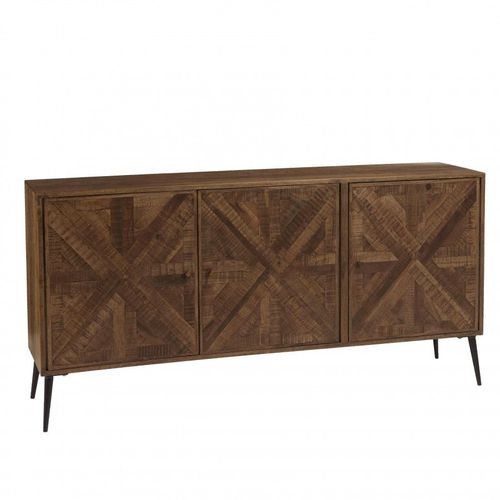 Buffet 3 Portes Bois Recyclé Formes Symétriques Pieds Métal