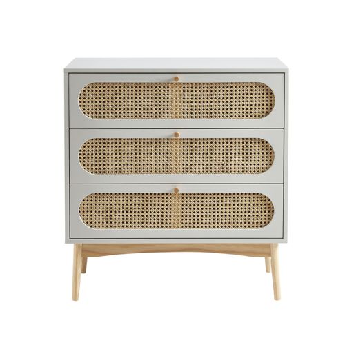 Commode Blanc Et Cannage Rotin 3 Tiroirs