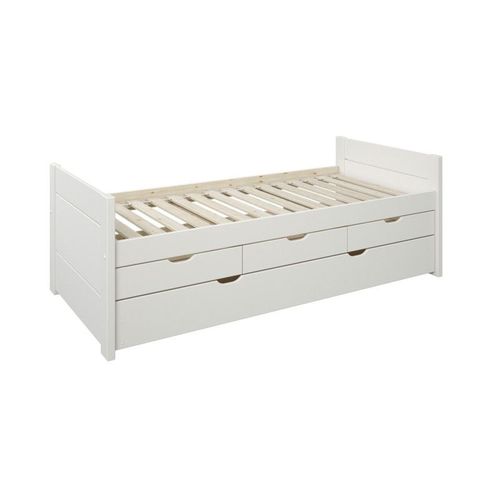 Lit Avec Lit Gigogne Et Trois Tiroirs Pin Massif Blanc 90x200