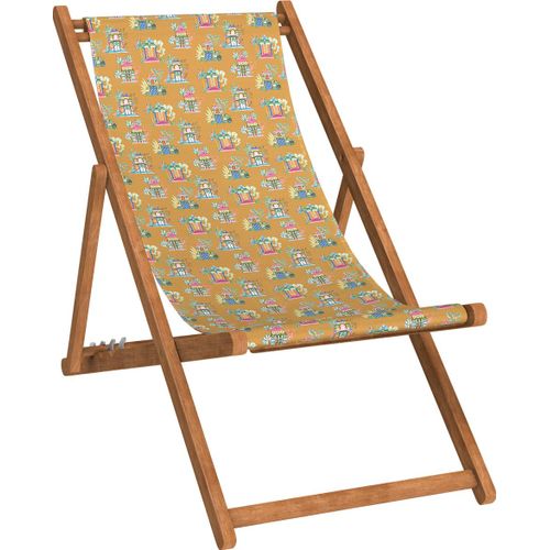 Chilienne Pliante En Hêtre Et Toile Outdoor Motif Temples Tabac