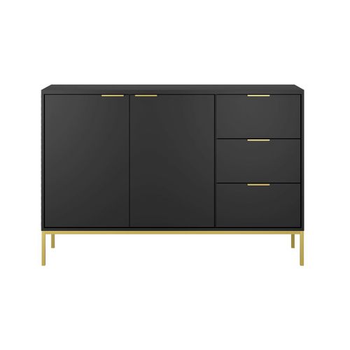 Buffet 2 Portes 3 Tiroirs Stratifiés, Acier, Aluminium Noir