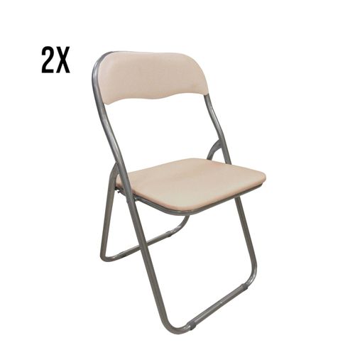 Lot De 2 Chaises Pliante En Fer Beige 43x47 Cm