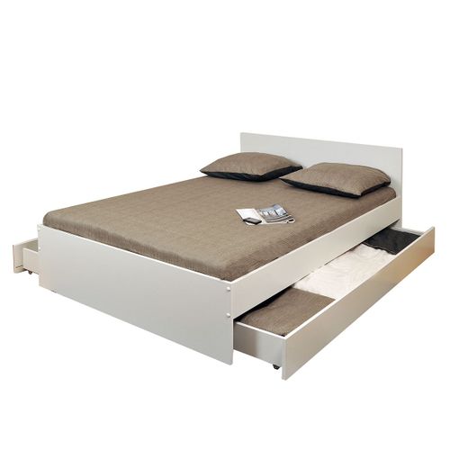 Lit 140x190 Inclus 2 Tiroirs Oslo Blanc Stratifiés Blanc