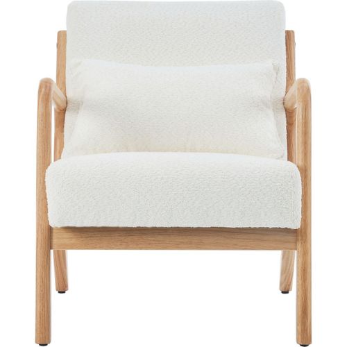 Fauteuil En Bois Et Tissu Bouclette Écru