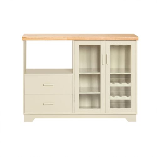Buffet Placard Avec 2 Portes Vitrée Effet Bois Beige