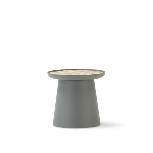 Table D'appoint Ronde En Polypropylène Gris Avec Plateau En Bois D50
