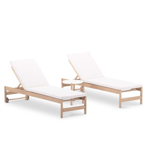 Set De 2 Chaises Longues En Bois Avec Coussin Et Table D50