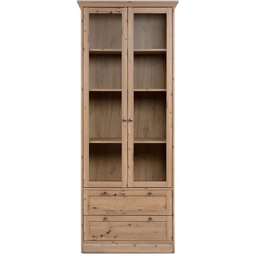 Vaisselier 2 Portes Vitrées 2 Tiroirs Effet Chêne 80 Cm