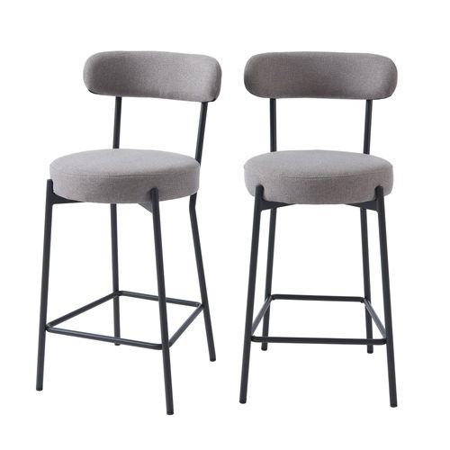 Lot De 2 Tabourets En Tissu Gris Piètement Noir