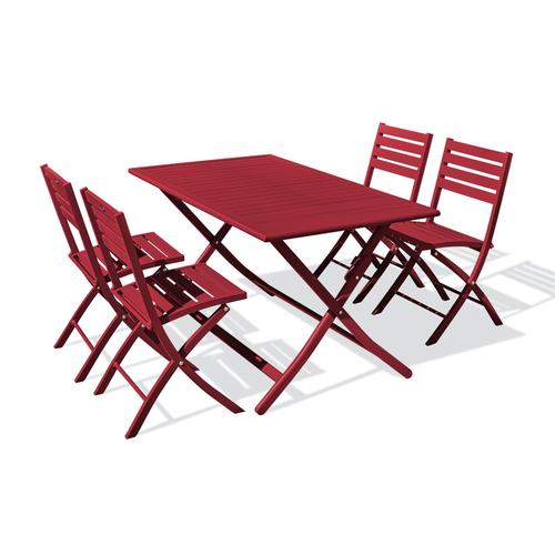 Ensemble Repas De Jardin 4 Places En Aluminium Rouge Carmin