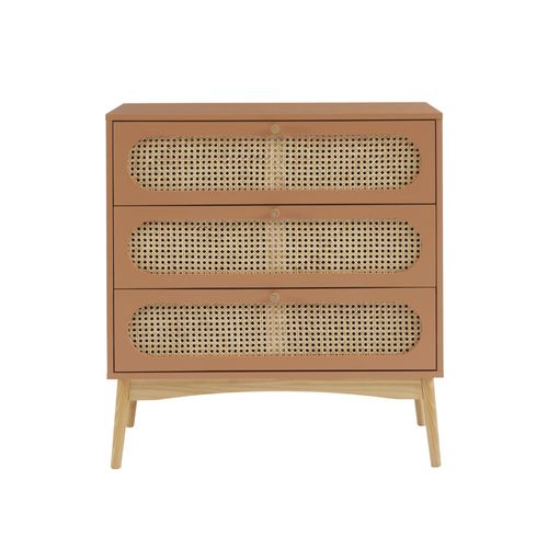 Commode Terracotta Et Cannage Rotin 3 Tiroirs
