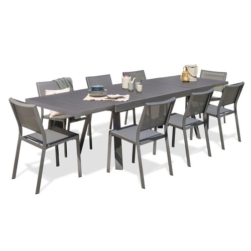 Ensemble Repas De Jardin 8 Places En Aluminium Gris Anthracite