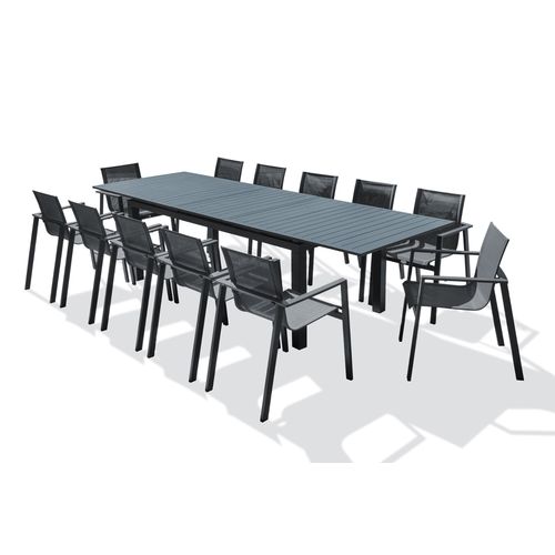 Ensemble Repas De Jardin 12 Places En Aluminium Gris Anthracite