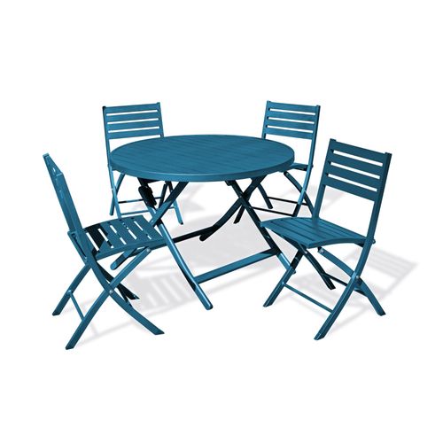 Ensemble Repas De Jardin 4 Places En Aluminium Bleu Canard