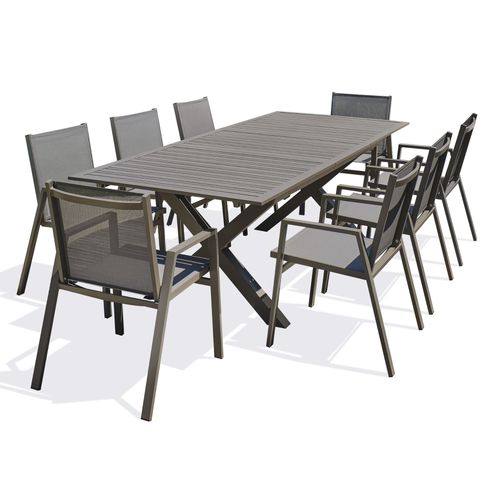 Ensemble Repas De Jardin 8 Places En Aluminium Quartz