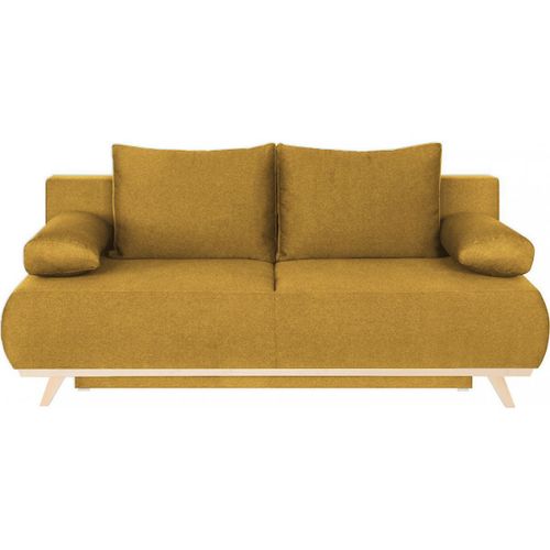 Canapé Convertible 3 Places En Tissu Jaune Moutarde