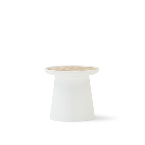 Table D'appoint Ronde En Polypropylène Avec Plateau En Bois D50 Blanc