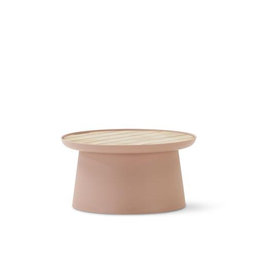 Table D'appoint Ronde En Polypropylène Rose Avec Plateau En Bois D70