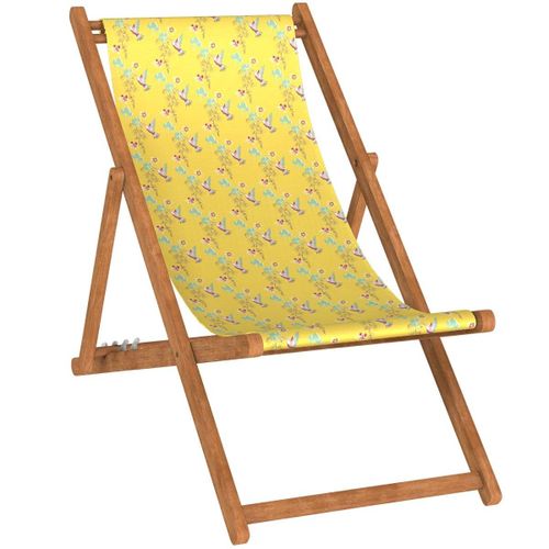 Chilienne Pliante En Hêtre Et Toile Outdoor Motif Oiseaux Jaune