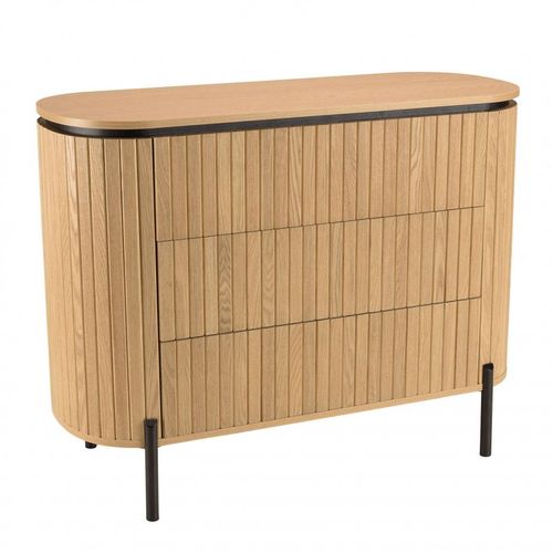 Buffet Marron 3 Tiroirs Style Rétro Pin Pieds Métal Noir