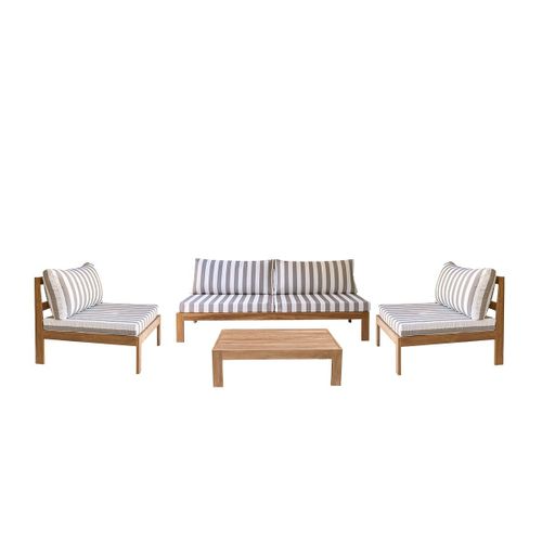 Salon De Jardin En Teck Massif Rayé Blanc Et Taupe