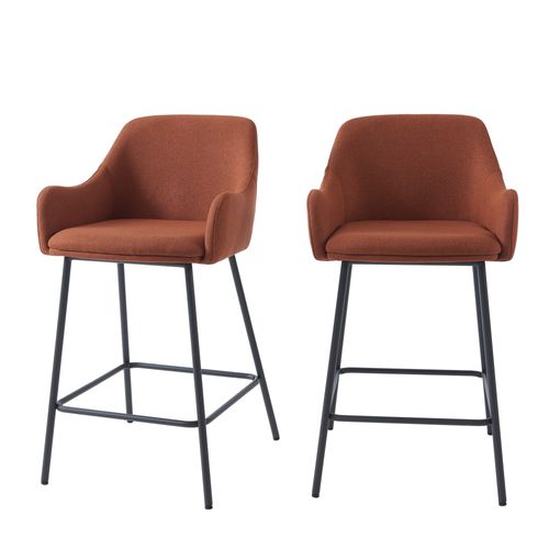 Lot De 2 Tabourets En Tissu Terracotta Piètement Noir