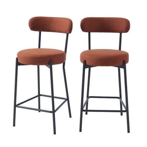 Lot De 2 Tabourets En Tissu Terracotta Piètement Noir