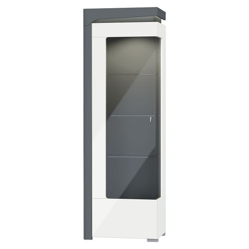 Vitrine 1 Porte Ouverture Gauche Led Inclus Stratifiés Blanc Et Gris