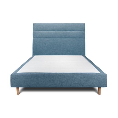 Lit 150x190cm Avec Tête De Lit Lignes Tissu Et Sommier Tapissier Bleu - Hauteur Totale : 35cm