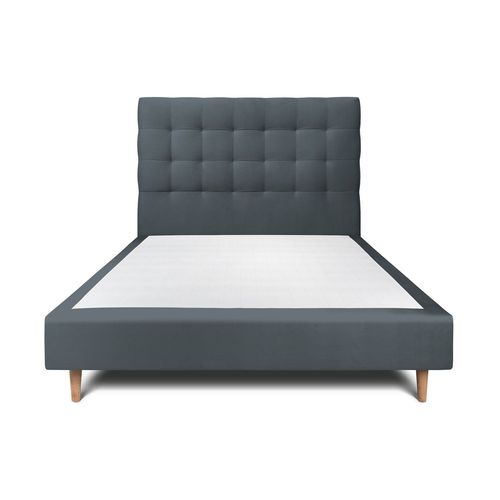 Lit 160x200cm Avec Tête De Lit Capitonnee Velours Et Sommier Tapissier Gris Anthracite - Hauteur Totale : 35cm