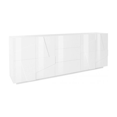 Buffet 4 Portes Et 3 Tiroirs Effet Bois Blanc