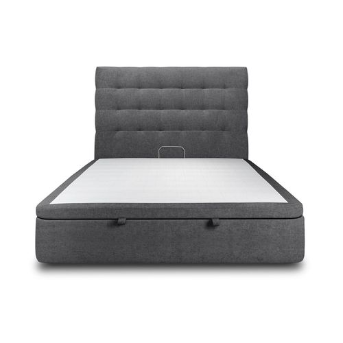 Lit Coffre 200x200cm Avec Tête De Lit Capitonnee Tissu Noir - Hauteur Totale : 39cm