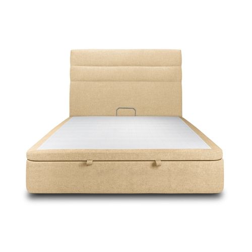 Lit Coffre 200x200cm Avec Tête De Lit Lignes Tissu Jaune - Hauteur Totale : 39cm