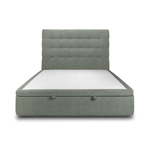 Lit Coffre 140x200cm Avec Tête De Lit Capitonnee Tissu Vert - Hauteur Totale : 39cm