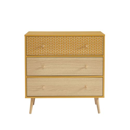 Commode Ocre Et Effet Bois Et Chêne 3 Tiroirs 78cm